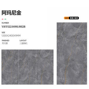 Losa de Piedra Sinterizada <span class=keywords><strong>Armani</strong></span> Gold YB-004, 1200x2400x9mm, Mármol Gris de Alto Brillo con Vetas Doradas para Encimeras de Cocina - Product Image 1