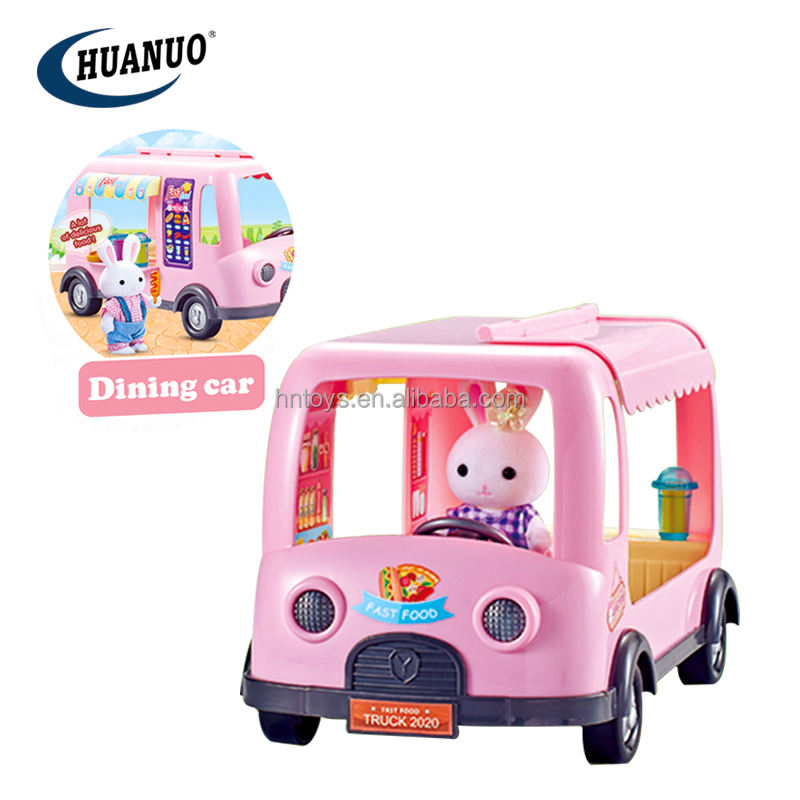 Coche de juguete de conejo de juguete para niños, casa de conejo de juguete  para comida rápida rosa