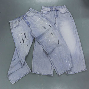 MC BUILD Moda Diseñador <span class=keywords><strong>de</strong></span> moda Retro Washed Dirty Denim Pantalones Selvedge Distressed Loose Fit Straight Baggy Jeans Hombres - Product Image 2