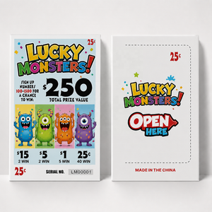 บัตรซีลแบบดึงเปิดลายมอนสเตอร์นำโชคส่วนบุคคล พร้อมหน้าต่างเดี่ยวและหมายเลขซีเรียล สำหรับการระดมทุนและกิจกรรมต่างๆ - Product Image 4