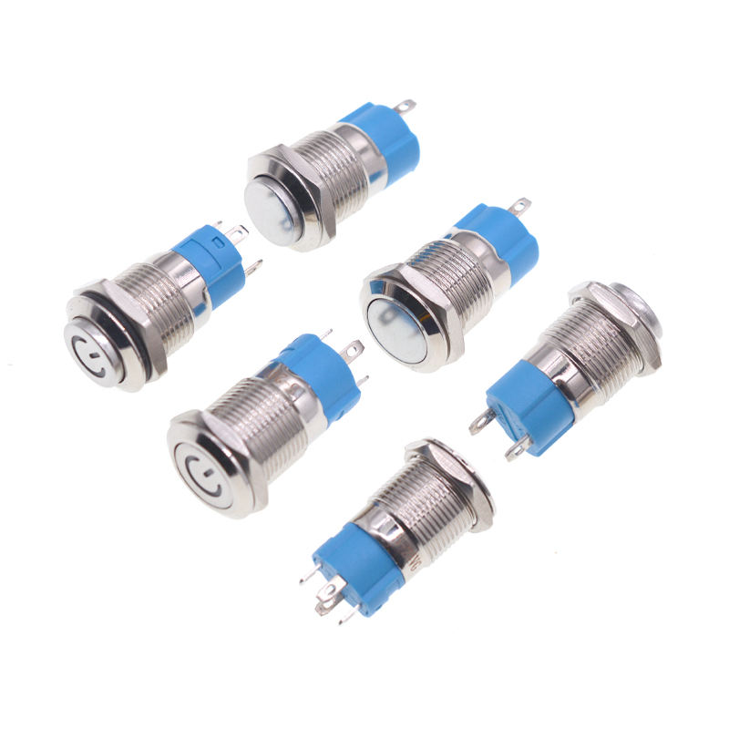 12MM High Head Metal Push Button Switch with Ring Light, Waterproof Self-Reset/Self-Lock Power Switch for Industrial Equipment