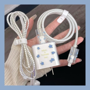Recién llegado, organizador electrónico transparente de flores azules para <span class=keywords><strong>Apple</strong></span> 12 Cable de datos y <span class=keywords><strong>cabezal</strong></span> de cargador de <span class=keywords><strong>carga</strong></span> rápida de 20W - Product Image 2