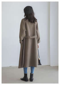 Двухстороннее кашемировое пальто для женщин средней и длинной высокой длины шерстяное до колен свободного кроя однотонное модное элегантное шерстяное пальто - Product Image 5