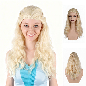 Set de Cabello de Cosplay de <span class=keywords><strong>Halloween</strong></span>, Largo y Rizado Dorado, Estilo Erys Targaryen, Madre de Dragones, Canción de Tronos, Hielo y Fuego, Fibra de Alta Temperatura - Product Image 1