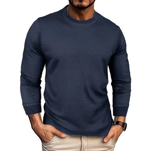 Nouveau <span class=keywords><strong>T</strong></span>-<span class=keywords><strong>shirt</strong></span> à manches longues gaufré Chemise ample à <span class=keywords><strong>col</strong></span> rond de couleur unie pour hommes - Product Image 4