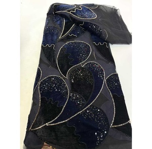 Nueva tela de encaje de <span class=keywords><strong>terciopelo</strong></span> bordado al por mayor de alta calidad con tela de tul de lentejuelas 5 yardas para vestidos de mujer nigerianos - Product Image 6