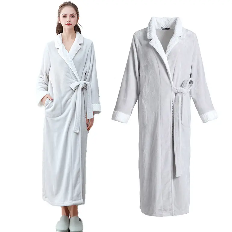 Frauen Fleece Schal Kragen Plüsch Wickel lange Robe Fleece Gemütliche warme Bademantel Fuzzy weibliche Spa Robe mit Taschen Spa Bademantel