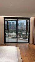 Porte coulissante double à rupture de pont thermique en aluminium robuste, coupe-vent, avec verre trempé, pour terrasse extérieure de villa