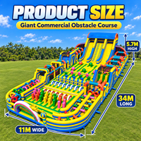 Parc d'obstacles gonflable géant commercial de 34 m, parc d'aventure extérieur, aire de jeux avec toboggan géant pour parcs d'attractions