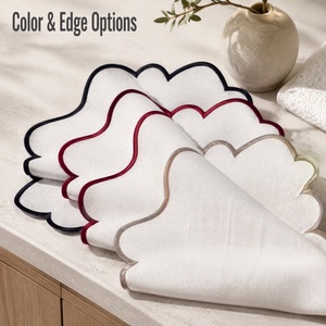 Serviettes en tissu brodées à la main, carrées classiques, réutilisables, décoration de table, couleurs personnalisables, blanc avec bordure noire, rouge, argentée - Product Image 3