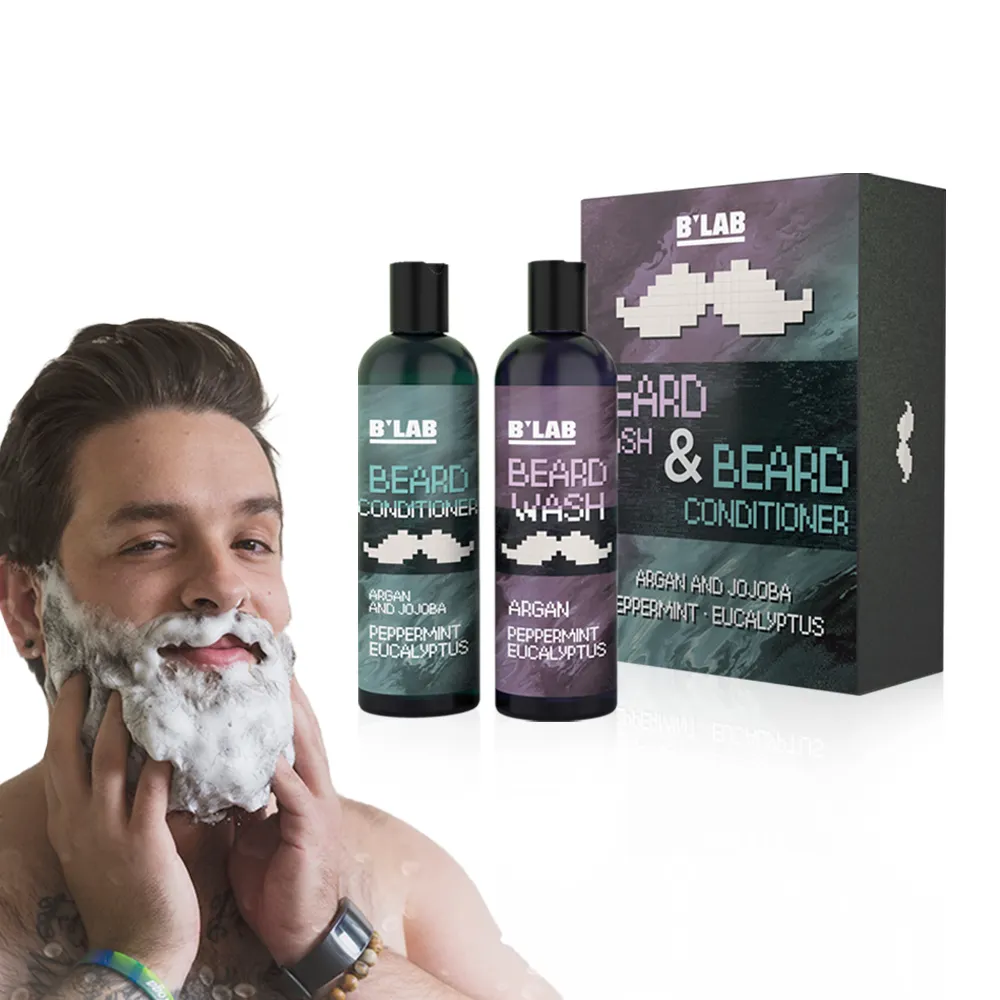 Private Label Natural Argan Jojoba Oil Beard Care Set Soften Strengthen Moisturizing Men Beard Wash Shampoo And Conditioner