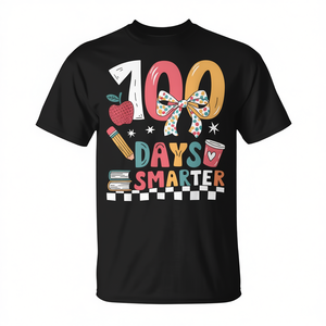 Camiseta Promocional con Lazo Coqueta para Niñas, Feliz Cumpleaños Escolar de 100 Días, Camiseta para Celebrar los 100 Días de Escuela - Product Image 2