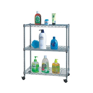 Étagère de rangement multifonctionnelle à 3 niveaux en métal chromé sur roulettes pour salle de bain, à monter soi-même - Product Image 2