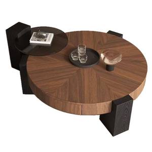 Italian Minimalist Solid Wood Coffee <b>Table</b> <b>Set</b> 80cm Round With 50cm <b>Side</b> <b>Table</b> For Small Apartments Home Use - Product Image 5