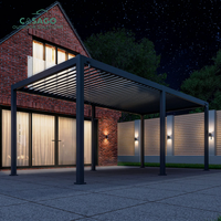 Pavillon à lames motorisées en aluminium avec capteurs météorologiques, fermeture automatique pour la protection contre la pluie et la ventilation les jours ensoleillés