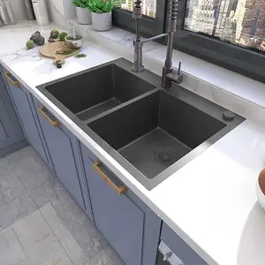 Double Bowl 304 Stainless Steel Kitchen Sink Black Sink Hot Selling Large Sink Double Bowl Modern Kitchen Sink