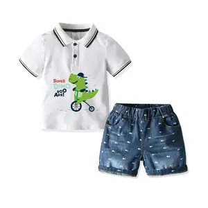 SUM150 Baby Boys Gentleman Outfits 2Pcs/set Lapel Short Sleeve Top+Denim Shorts Jeans 0-5Y