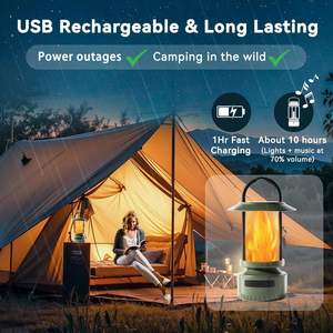 Lampe de nuit portable rétro à flamme RGB, haut-parleur Bluetooth sans fil TWS avec lumières LED, lanterne d'extérieur pour le camping, la terrasse, le jardin, les fêtes, la randonnée - Product Image 5