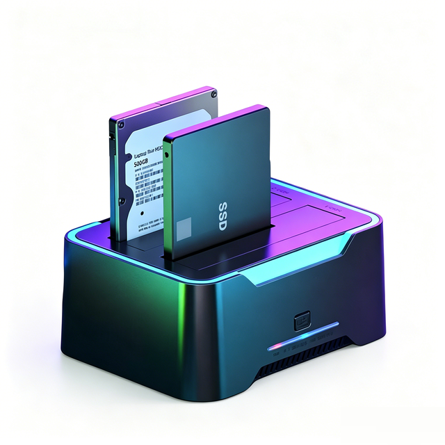 Dual Bay 2.5/3.5-inch SATA HDD/SSD Enclosure with Type-C/USB3.0 Interface RGB Light Effect Offline Copying Base