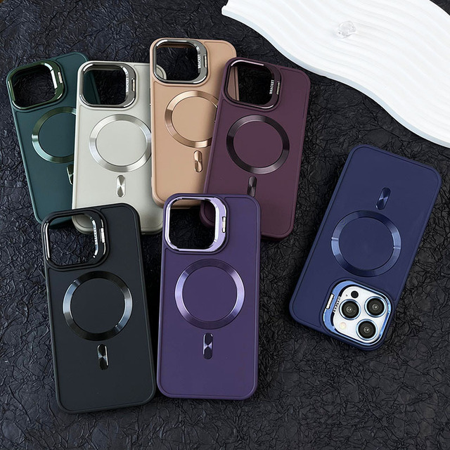 High Quality Metal Lens Bracket Magnetic Mobile Phone case for iPhone 11 12 13 Pro Max 14 15 16 Plus Wholesale Back Cover
