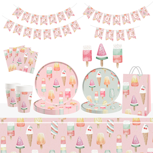 Juego de platos de papel desechables con diseño de helado rosa DAMAI para decoración de fiestas de cumpleaños infantiles de verano - Product Image 1
