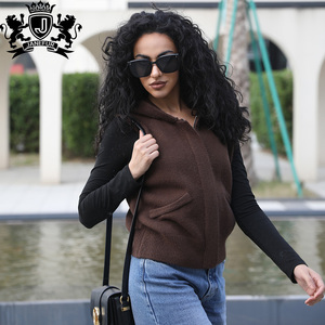 <span class=keywords><strong>Cardigan</strong></span> Senza Maniche con Cappuccio in Maglia <span class=keywords><strong>Marrone</strong></span> Castagna Stile Street Premium Janefur per <span class=keywords><strong>Donna</strong></span> - Product Image 6