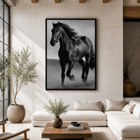 Impression murale Cheval Noir : Portrait Équestre pour Salon, Bureau, Hôtel, Ferme – Inspiré des Intérieurs Contemporains
