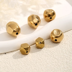 Faceted Round Geometric Beads | 18K PVD Gold Plated Stainless Steel Irregular <b>Spacer</b> for DIY Bracelet Necklace Jewelry Making - Product Image 1