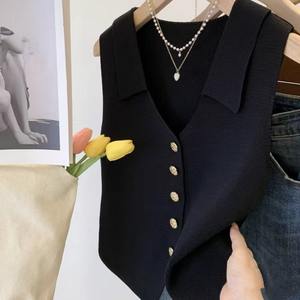 Chaleco de punto para mujer con cuello en V al por mayor de MHK, Top sin mangas informal para mujer - Product Image 4