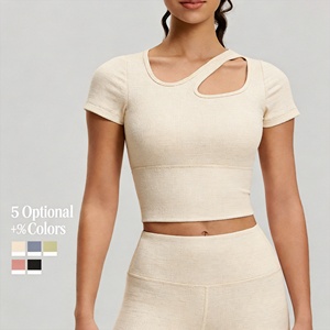 Camiseta de Yoga Corta para Mujer, Ajustada, de Nailon y Elastano, Transpirable, de Secado Rápido, <span class=keywords><strong>con</strong></span> Sujetador Incorporado, para Gimnasio y Fitness - Product Image 2