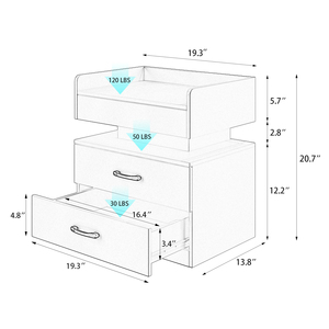Nightstand With Adjustable Led Strip Light 2 <b>Drawers</b> Large <b>Storage</b> Space Bedside Table Coffee Table - Product Image 6