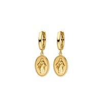 Boucles d'oreilles pendantes classiques en laiton plaqué or 18 carats Gemnel, motif Sainte Vierge Marie