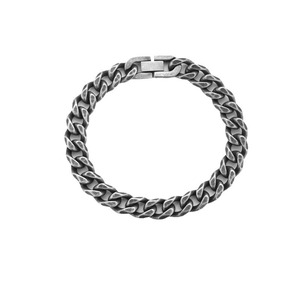 Bracelet vintage classique en acier inoxydable, ton argenté, style cubain, finition antique |   Hypoallergénique, imperméable, ne se décolore pas, pour hommes, pour les soirées - Product Image 6