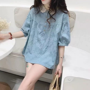 클리어런스 세일 맞춤 디자인 한국 패션 여성 여름 루즈핏 반팔 셔츠 블라우스 - Product Image 6
