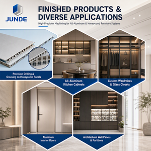 เครื่องจักรทำหน้าต่างและประตู JUNDE 9 แกน สำหรับงานลบมุม  เครื่องกัดและเจาะ CNC สำหรับแผ่นอลูมิเนียมรังผึ้งหกด้าน - Product Image 5