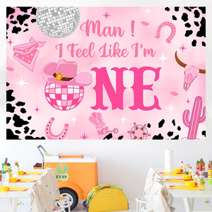 Fondo de Fotografía con Estampado de Vaca Rosa para Cumpleaños, Pancarta Decorativa con la Frase 'I Feel Like E I'm One', Decoración para Fiestas de Niñas - Product Image 2