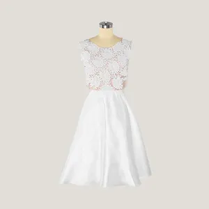 Fashion Custom Ronde Kraag Geborduurde Hollow Out White Dress Casual Vrouwen Korte Jurken