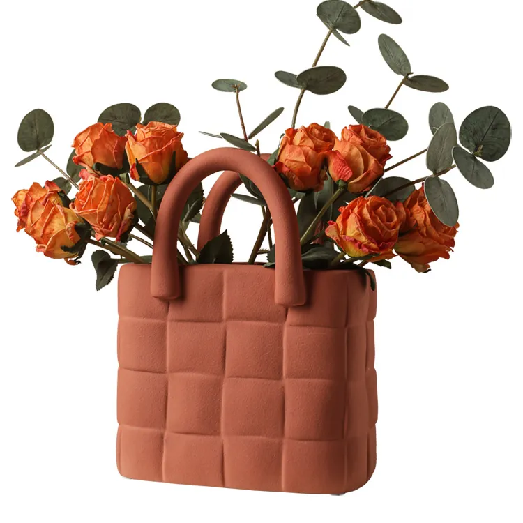 BHM-Manufacture Hot Selling New Arrival Semi-Manual Ceramics Craft Nordic Style Woven Bag Flower