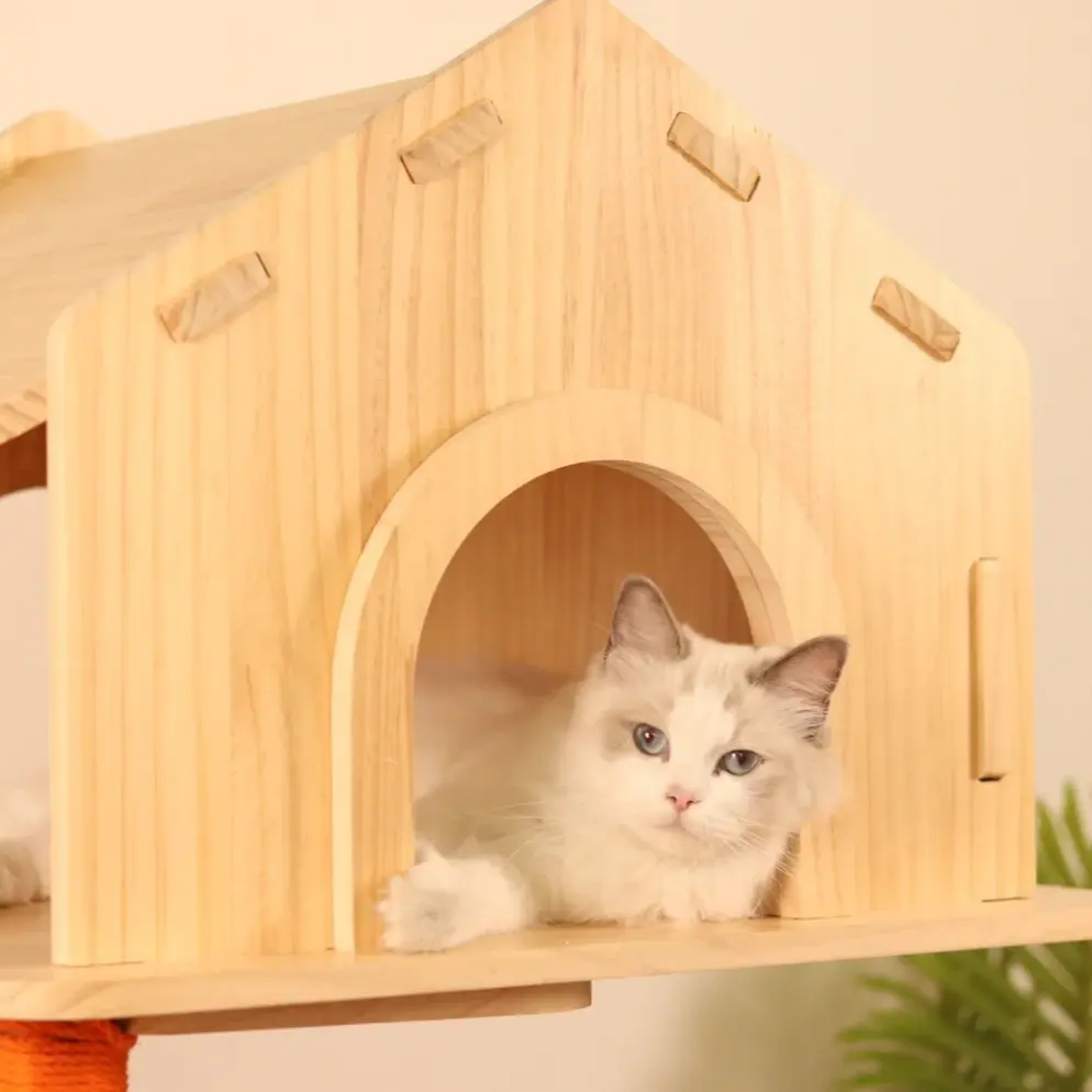 Деревянный дом 2023 роскошного домашнего животного деревянный домик для кошек для нескольких кошек