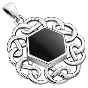 Pendentif en argent avec nœud celtique rond en onyx noir - Product Image 1