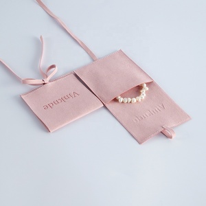 8*8 cm Custom Deboss Logo Luxury Jewelry Pouch Bag Packaging Exquisite Pink Microfiber Envelope Flap Package Pouch With <b>Rope</b> - Product Image 6