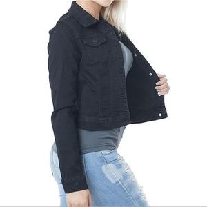 Chaqueta Corta de Mezclilla Casual para Mujer, Cuello Camisero, Color Sólido, Cierre de Botón, a la Moda - Product Image 2