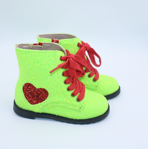 Bottes mi-hautes en dentelle pour filles, vertes, brillantes, personnalisées, pour l'automne/hiver, bottes de combat pour enfants, bébés, petites filles - Product Image 3