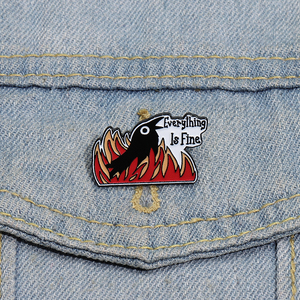 Tout est fin émail broche noir corbeau flamme broche drôle dessin animé Badge bijoux cadeau pour sacs vêtements amis - Product Image 1