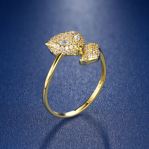 Anillo de Zirconia Cúbica 5A Ajustable Unisex Estilo Hip Hop, Chapado en Oro, Clásico, Moderno, Brillante, con Diseño de Zorro para Mujer - Product Image 2