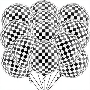 Lot de 12 ballons ronds 4D noirs et blancs à carreaux de <span class=keywords><strong>22</strong></span> pouces, ballons en aluminium pour décoration de fête d'anniversaire sur le thème des voitures de course - Product Image 1