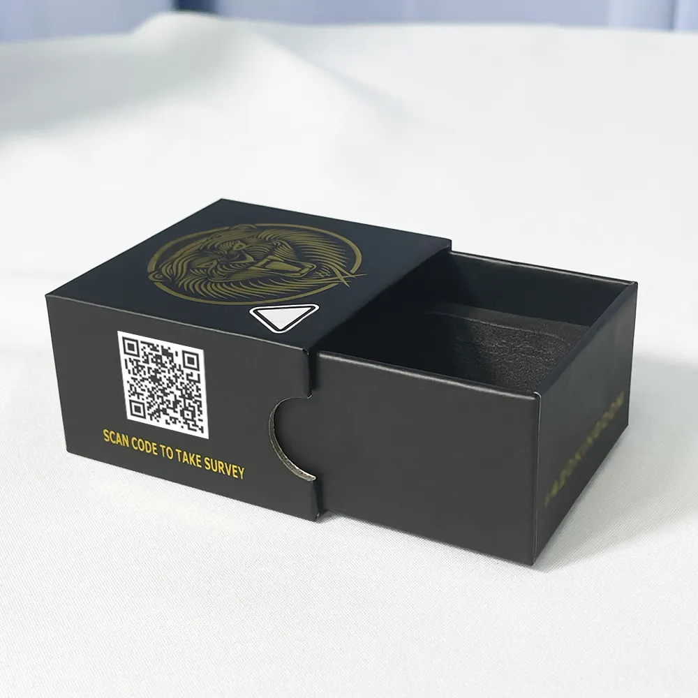 Fabrikant Luxe Verpakking Ontwerp Stijve Kartonnen Papieren Geschenkverpakking Custom Logo Kleine Gouden Folie Dia Lade Doos