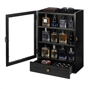 Organizador <span class=keywords><strong>de</strong></span> Perfumes <span class=keywords><strong>de</strong></span> Madera, Expositor <span class=keywords><strong>de</strong></span> Colonia con Estantes Ajustables, Bandeja <span class=keywords><strong>de</strong></span> Terciopelo, Cajón y Puerta Acrílica Antipolvo - Product Image 1