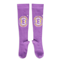 Chaussettes de compression personnalisées OEM en Spandex/Nylon pour jeunes, avec logo jacquard trapézoïdal violet, pour le sport et le maintien de la forme