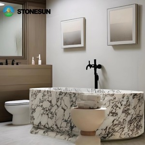 StoneSun Wholesale Calacatta Marble Solid Surface Bathroom <strong>Bathtub</strong> Natural Marble Freestanding <strong>Bathtub</strong> - Product Image 1